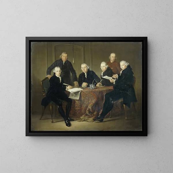 De Fire Regent, sekretæren og husfaderen fra Amsterdam Lepramuseet 1773 - Jacobus Luberti Augustini — indrammet kunstværk på væggen