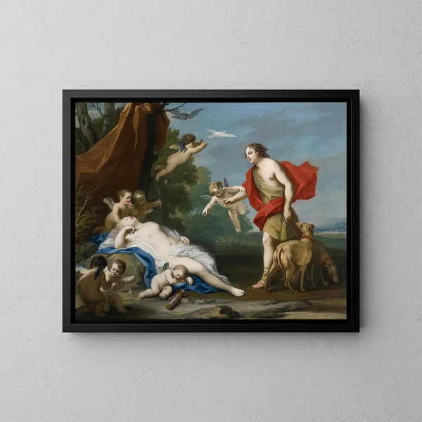 Vénus og Adonis - Jacopo Amigoni — indrammet kunstværk på væggen