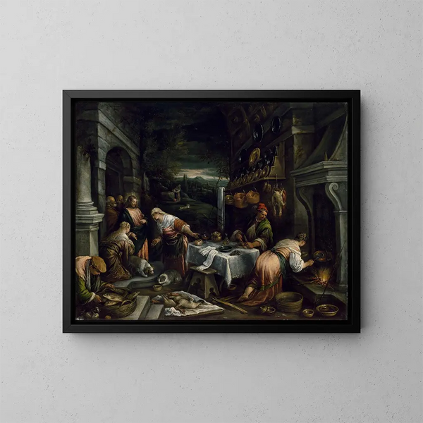 Le Christ dans la maison de Marthe et Marie - Jacopo Bassano — indrammet kunstværk på væggen