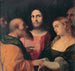 Jesus og kvinden overraskende i utroskab - Jacopo Palma Il Vecchio — visning af kunstværket