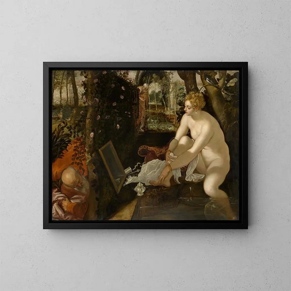 Susanne og de gamle mænd - Jacopo Tintoretto — indrammet kunstværk på væggen