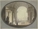 et maleri set gennem en hvælvet bue med indramning på et torv inspireret af Peterspladsen i Rom, med en bygning, der ligner det romerske Pantheon, i toppen. - Jacques-François Blondel — visning af kunstværket