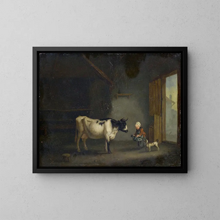 Jacques Albert Senave - Girl with Cow in a Stable.webp