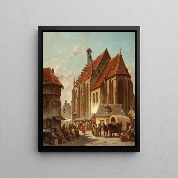Scène sur une place du marché flamande - Jacques François Carabain — indrammet kunstværk på væggen