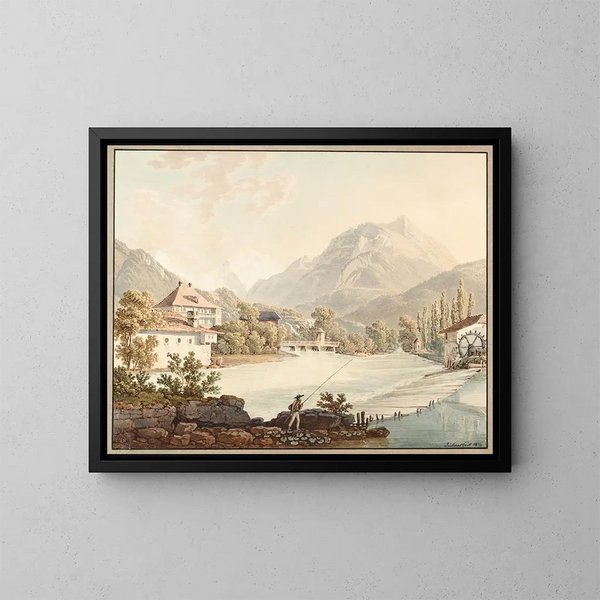Vue d'Unterseen - Jacques Henri Juillerat — indrammet kunstværk på væggen