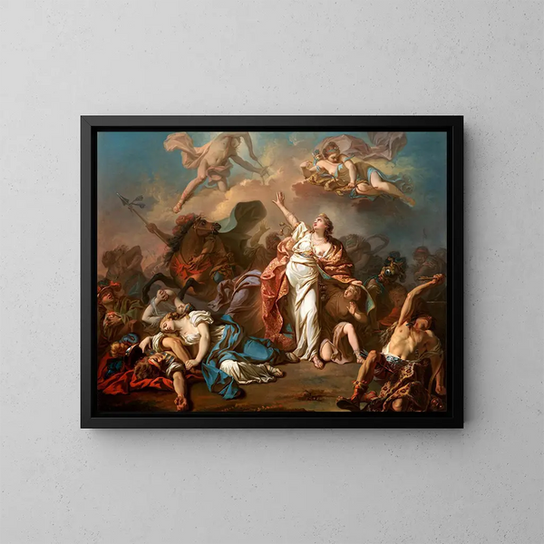Apollon og Diane angriber Niobés børn - Jacques Louis David — indrammet kunstværk på væggen