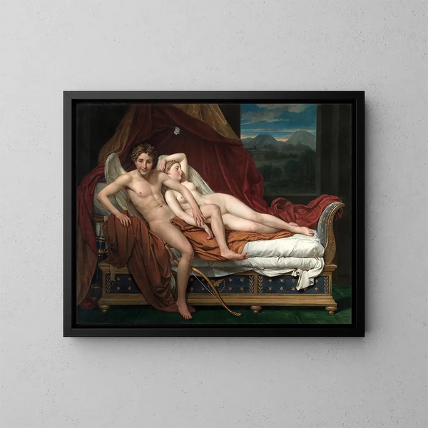 Cupidon og Psyche - Jacques Louis David — indrammet kunstværk på væggen