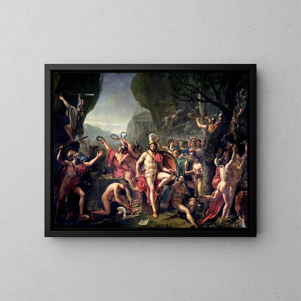 Léonidas ved Thermopylæerne - Jacques Louis David — indrammet kunstværk på væggen