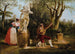Elegant maleri, der lytter til en guitarist i en park i Rom - Jacques Sablet — visning af kunstværket