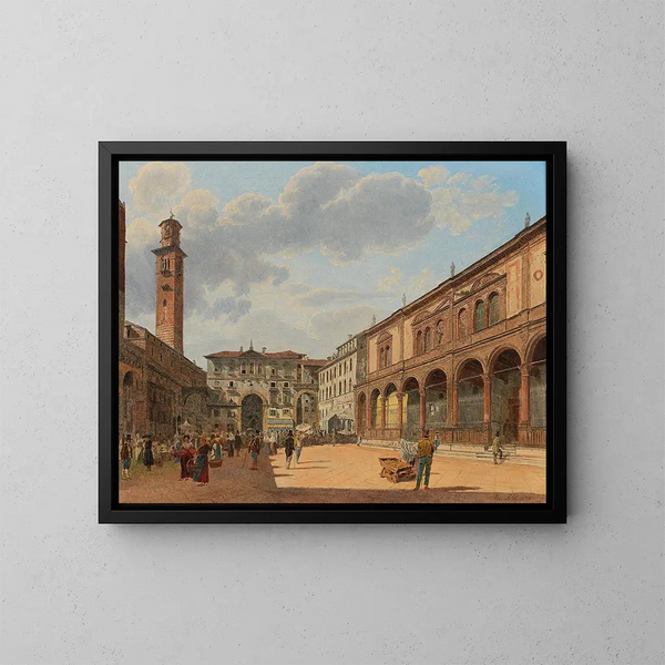 Vue de la Piazza delle Erbe à Vérone - Jakob Alt — indrammet kunstværk på væggen