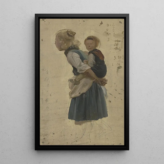 Jakob Becker - Kleines Bauernmdchen ein anderes Huckepack tragend.webp