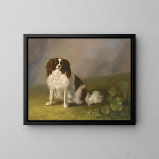 Portrait af en King Charles Spaniel i et landskab - Jakob Philipp Hackert — indrammet kunstværk på væggen