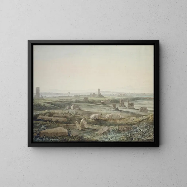 Vue de la Campagne romaine depuis la Via Appia - Jakob Philipp Hackert — indrammet kunstværk på væggen