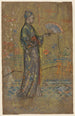Kvinde japansk maleri, der maler en vifte - James Abbott McNeill Whistler — visning af kunstværket