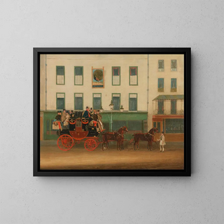 James Pollard - The LondonManchester Stage Coach the Peveril of the Peak outside the Peacock Inn Islington.webp