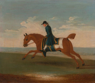 James Seymour - One of Four Portraits of Horses a Chestnut Racehorse Exercised by a Trainer in a Blue Coat gallop.webp