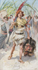 David-maleri bringer Goliaths hoved til Jerusalem - James Tissot — visning af kunstværket