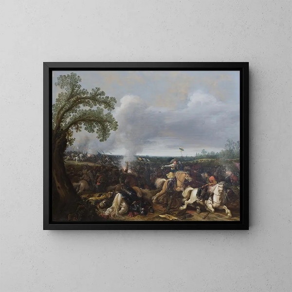 Kong Gustav II Adolf af Sverige ved Slaget ved Lützen, 16. november 1632 - Jan Asselijn — indrammet kunstværk på væggen