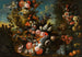 En stenurne på trappetrin dekoreret med blomster og frugter ved siden af en delfinformet fontæne i et bredt landskab - Jan Baptist Bosschaert — visning af kunstværket