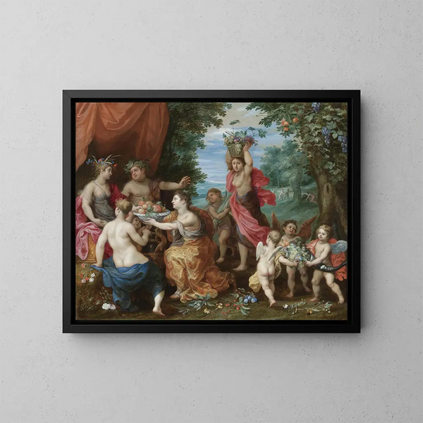 En bacchanale med Ceres, Bacchus og Venus - Jan Brueghel den Yngre — indrammet kunstværk på væggen