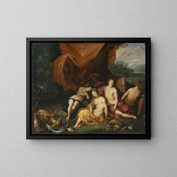 Diane og hendes nymfer efter jagten - Jan Brueghel den Yngre — indrammet kunstværk på væggen