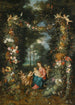 La Vierge et l'Enfant avec le petit Saint Jean-Baptiste entourés de guirlandes et festons de fruits et fleurs - Jan Brueghel le Jeune — visning af kunstværket