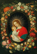 Jomfru Maria og Barnet i en indramning omgivet af en blomsterkrans - Jan Brueghel den Yngre — visning af kunstværket