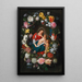 Den Jomfru og Barnet med den lille Sankt Johannes Døberen omgivet af en blomsterkrans - Jan Brueghel den Yngre — indrammet kunstværk på væggen