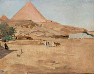 Motiv af ørken og pyramide fra rejse i Egypten - Jan Cybis — visning af kunstværket