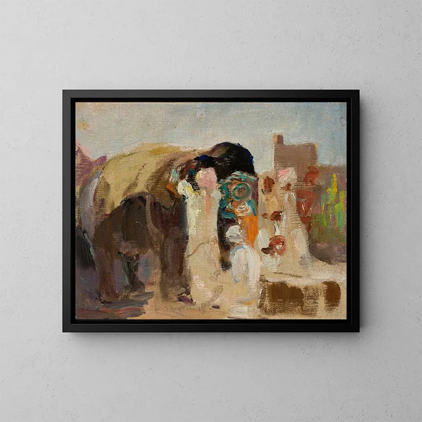 Peinture de Jaipur: l'éléphant du voyage en Indien - Jan Cybis — indrammet kunstværk på væggen