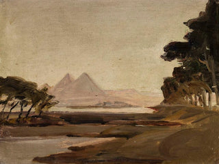 Vue des pyramides lors du voyage en Égypte - Jan Cybis — visning af kunstværket