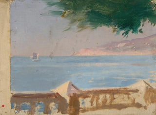 Vue af havet fra villa Bakhchisarai i Yalta, hentet fra rejsen til Krim - Jan Cybis — visning af kunstværket