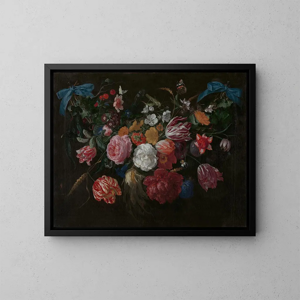 Blomster og insekter - Jan Davidsz de Heem — indrammet kunstværk på væggen