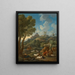Klassisk italiensk landskab med en hyrde og hans flok, andre personer og en by på toppen af en bakke i baggrunden - Jan Frans van Bloemen — indrammet kunstværk på væggen