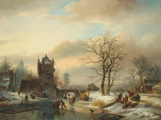 Patineurs sur une rivière gelée - Jan Jacob Spohler — visning af kunstværket