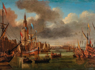 Jan Karel Donatus van Beecq - A view of the IJ Amsterdam with the Haringpakkerstoren and the Nieuwe Stadsherberg in the distance.webp