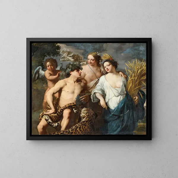 Ceres, Bacchus og Venus - Jan Miel — indrammet kunstværk på væggen