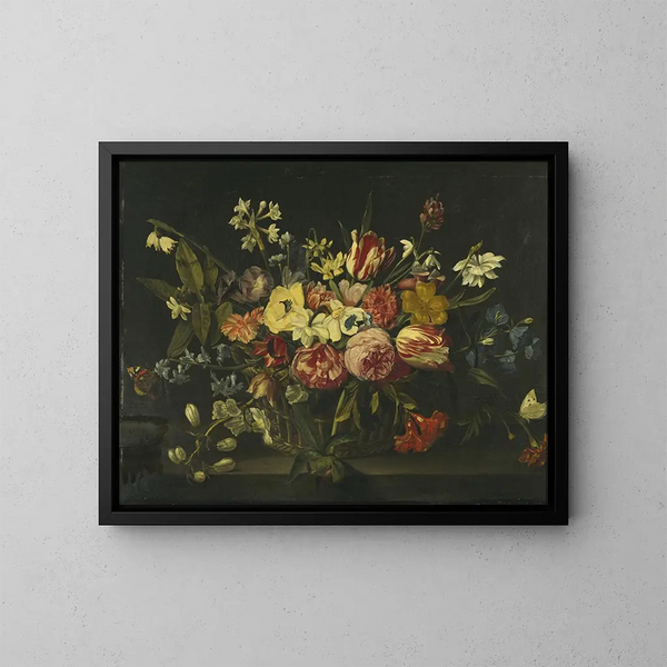 blomster i en kurv - Jan Philips van Thielen — indrammet kunstværk på væggen