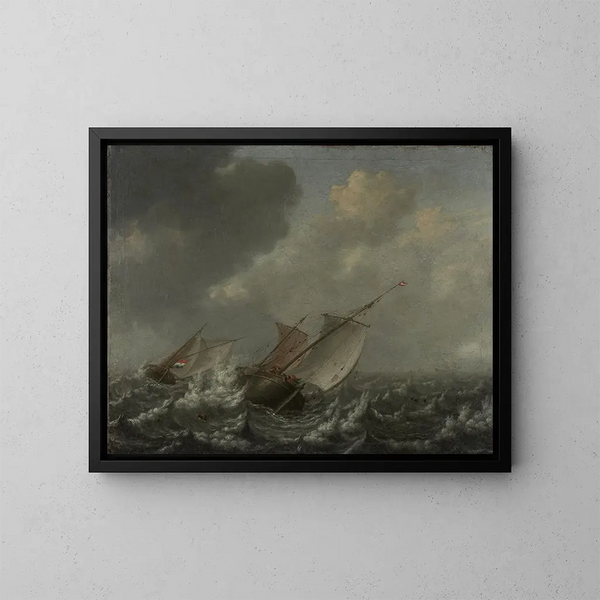 Vaisseaux sur une mer agitée - Jan Porcellis | Reproduction — indrammet kunstværk på væggen