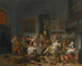 indendørs tavernascene med folk, der drikker og spiller musik - Jan Steen — visning af kunstværket