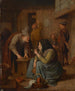 Et indre af en kro med en kvinde, der ryger pibe, og en mand, der skærer tobak - Jan Steen — visning af kunstværket
