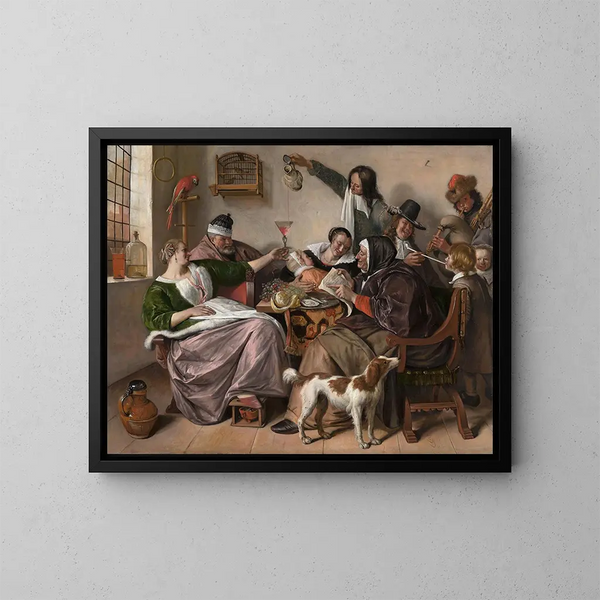 Som den gamle synger, den unge pibe - Jan Steen — indrammet kunstværk på væggen