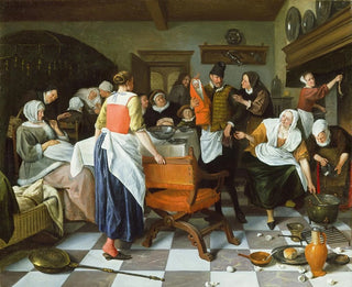 Fejring af fødslen - Jan Steen — visning af kunstværket