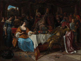 Esther, Assuérus og Haman - Jan Steen — visning af kunstværket