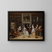 Fantasifuldt interiørmaleri med Jan Steen og Gerrit Schouten-familien - Jan Steen — indrammet kunstværk på væggen