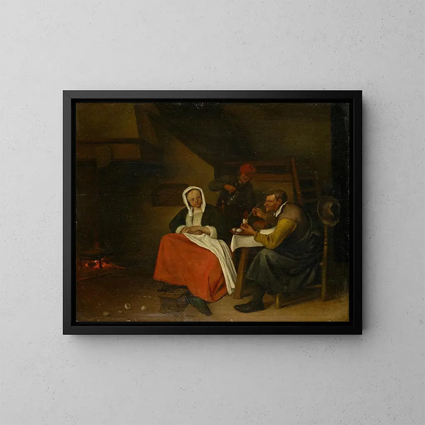 Landbrugsmaleri med æg spisende - Jan Steen — indrammet kunstværk på væggen
