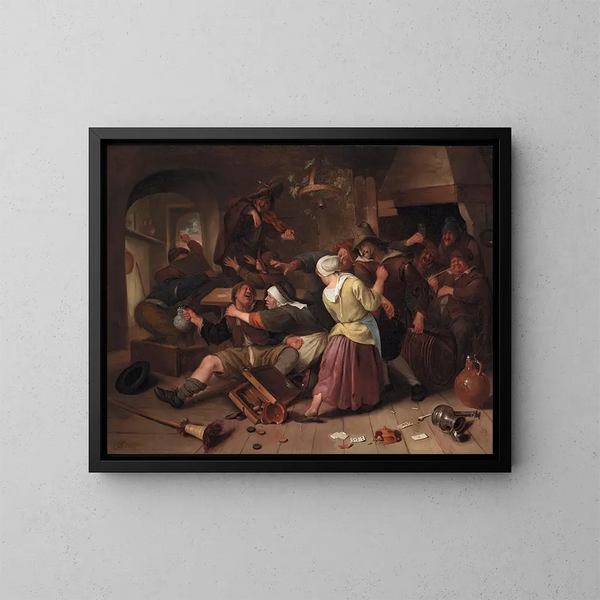 Jan Steen | Maleri af spillerne i strid — indrammet kunstværk på væggen