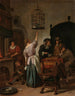 Indendørs med en kvinde, der fodrer en papegøje kendt som Papegøje-kassen - Jan Steen — visning af kunstværket
