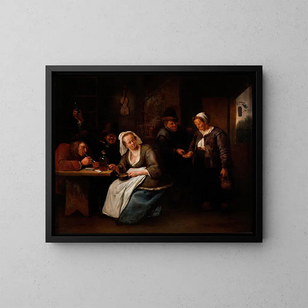 Scène de taverne - Jan Steen — indrammet kunstværk på væggen