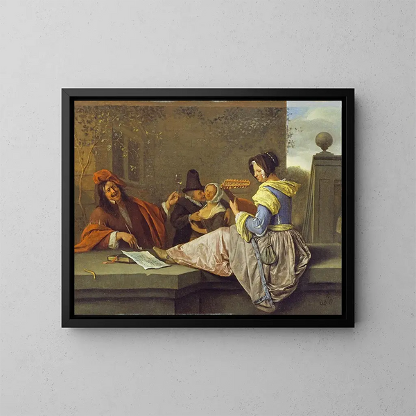 Le spiller på lut - Jan Steen — indrammet kunstværk på væggen